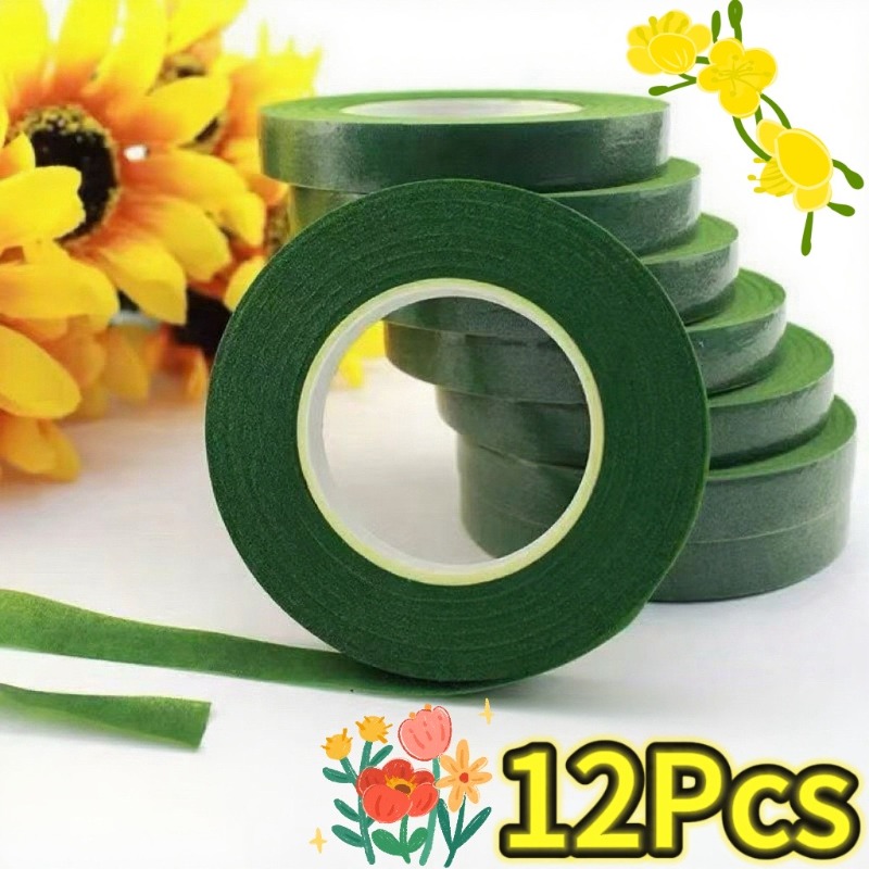Floral Tape Green - 1–12 Rollen grünes Blumenstrauß-Blumenband, selbstklebendes Staubblatt-Geschenkpapierband,