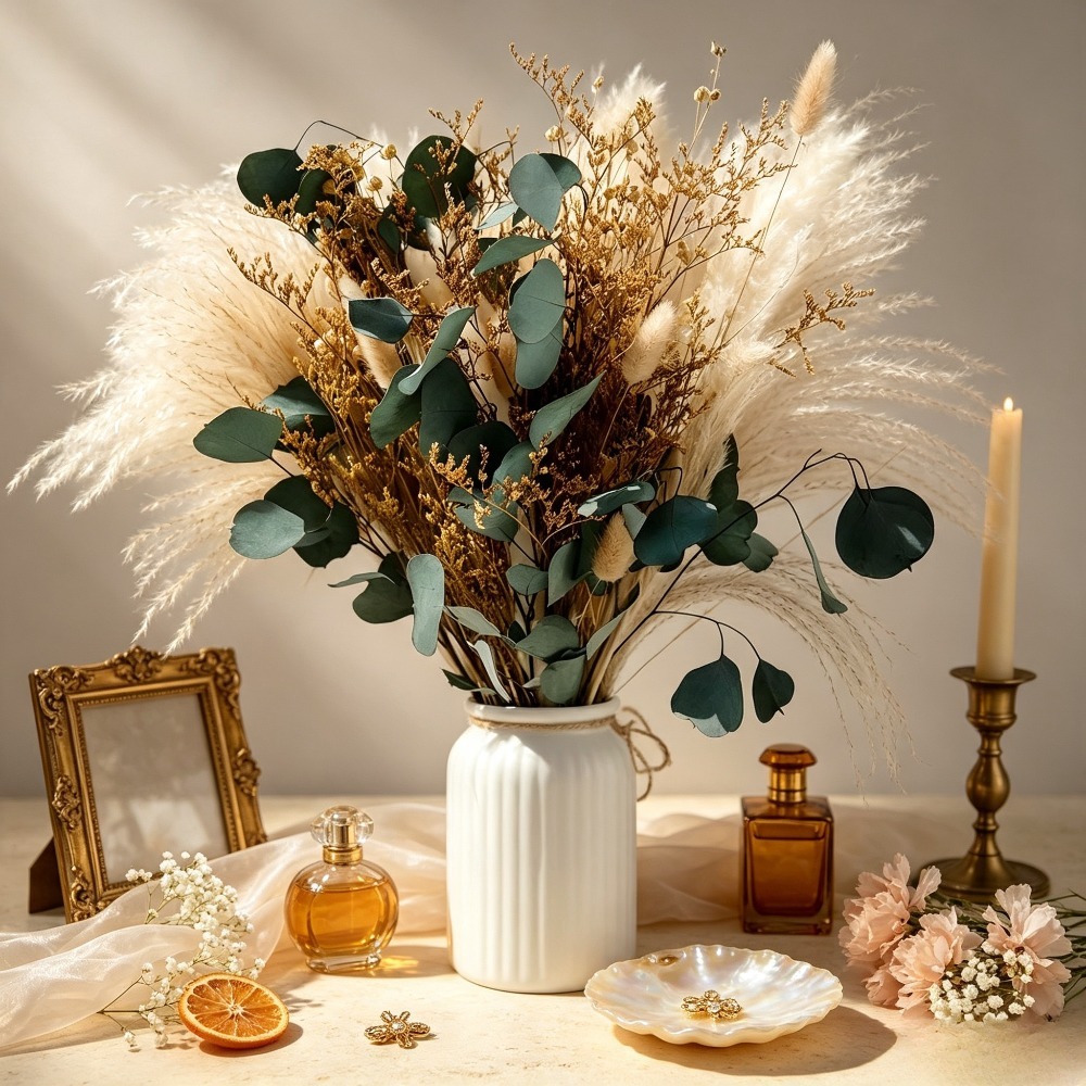 Eucalyptus Preserved - Natürlich getrockneter Pampasgras-Bouquet, konservierte Eukalyptusblätter, Billy