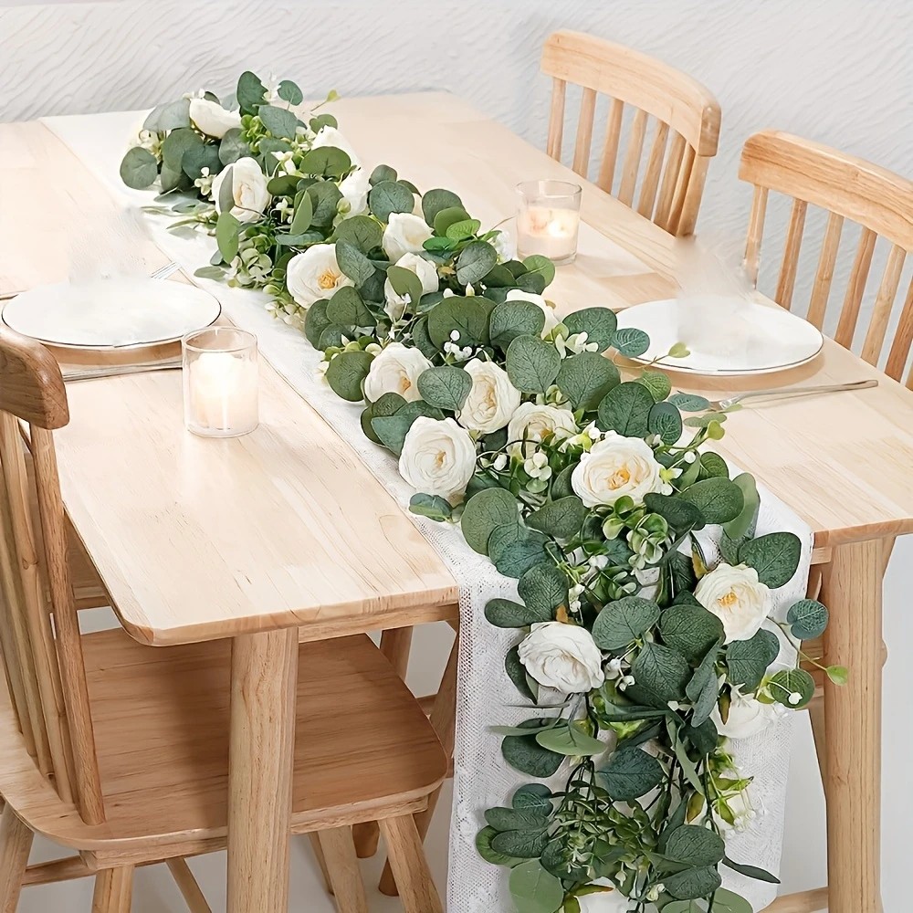 Eucalyptus Preserved - 70 Zoll Eukalyptus- und Rosen-Girlande –